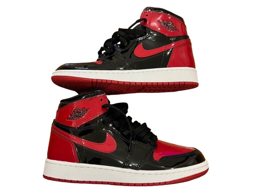 Nike Air Jordan 1 Retro High OG Bred Patent Leather Black Red 5.5Y